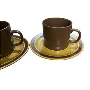5 Piece Berkeley House Cups Saucers Marguerita Stoneware 70s VTG Yellow Floral